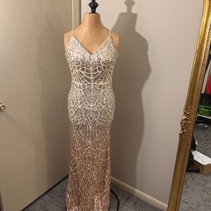 Aqua formal sequin dress, ombre, gold rose, gold silver